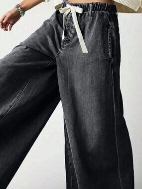Boho Wide Leg Distressed Raw Hem Denim Jeans